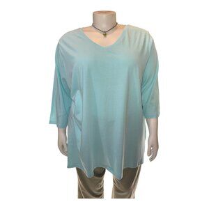 Woman Within Robin's Egg Blue 3/4 Sleeve V-Neck Tee Top Women's Size 3X 30/32